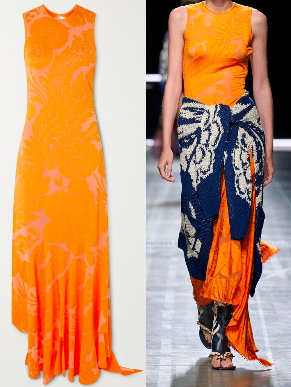 NEW ETRO Orange Asymmetrical Jacquard Devore Jersey Open Back Maxi Dress